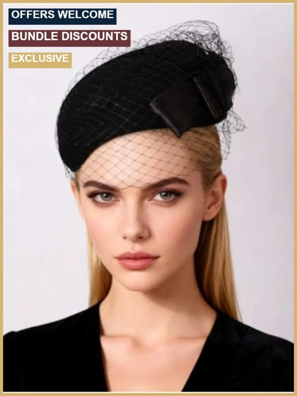 Wool Felt Fascinator Hat for Women Bowknot Veil Formal Church Tea Party